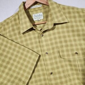 Cabela's Plaid Button Up Shirt Short Sleeve Camp‎ Shirt Mens Large Tall Yellow